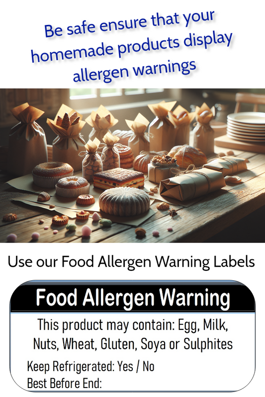 Food Allergen Warning Labels 50x25mm Self‑Adhesive | Date & BBE | 100–2500