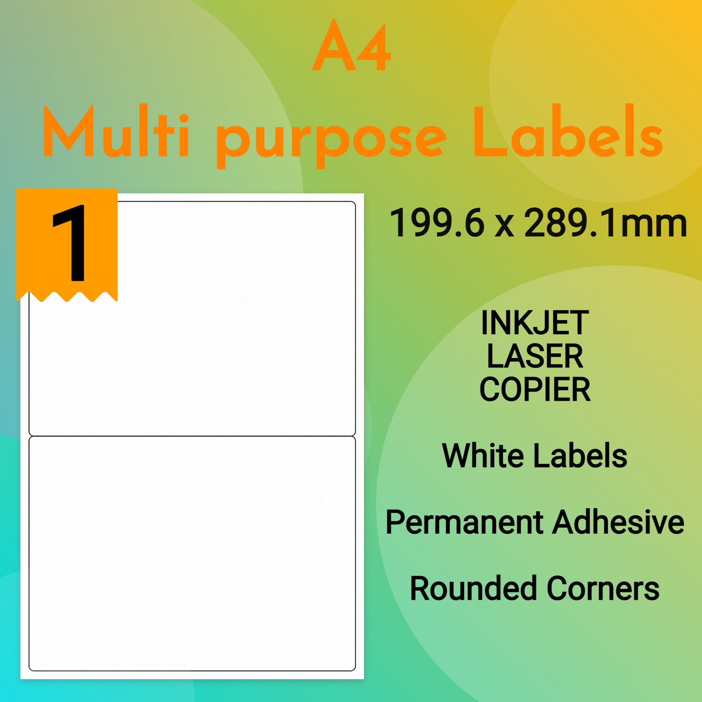 A4 Sheet Address Labels WHITE | 1 Label per A4 sheet | 199.6 X 289.1mm