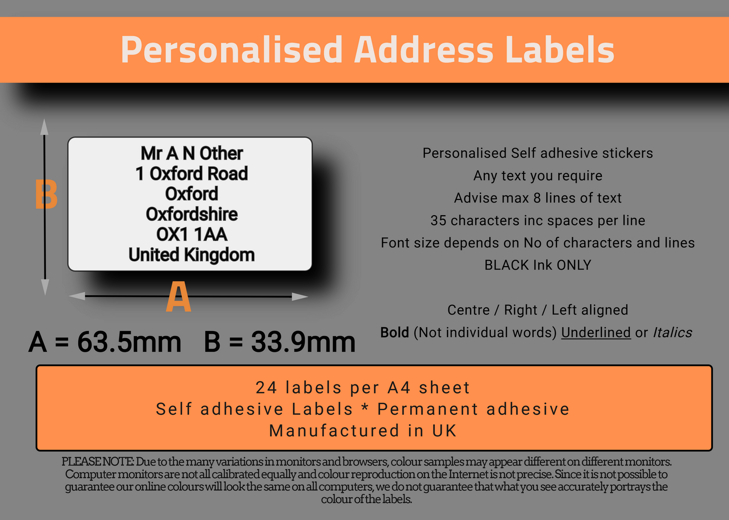 Personalised Labels on A4 Sheets | WHITE – 24 UP – 63.5mm x 33.9mm