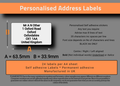 Personalised Labels on A4 Sheets | WHITE – 24 UP – 63.5mm x 33.9mm