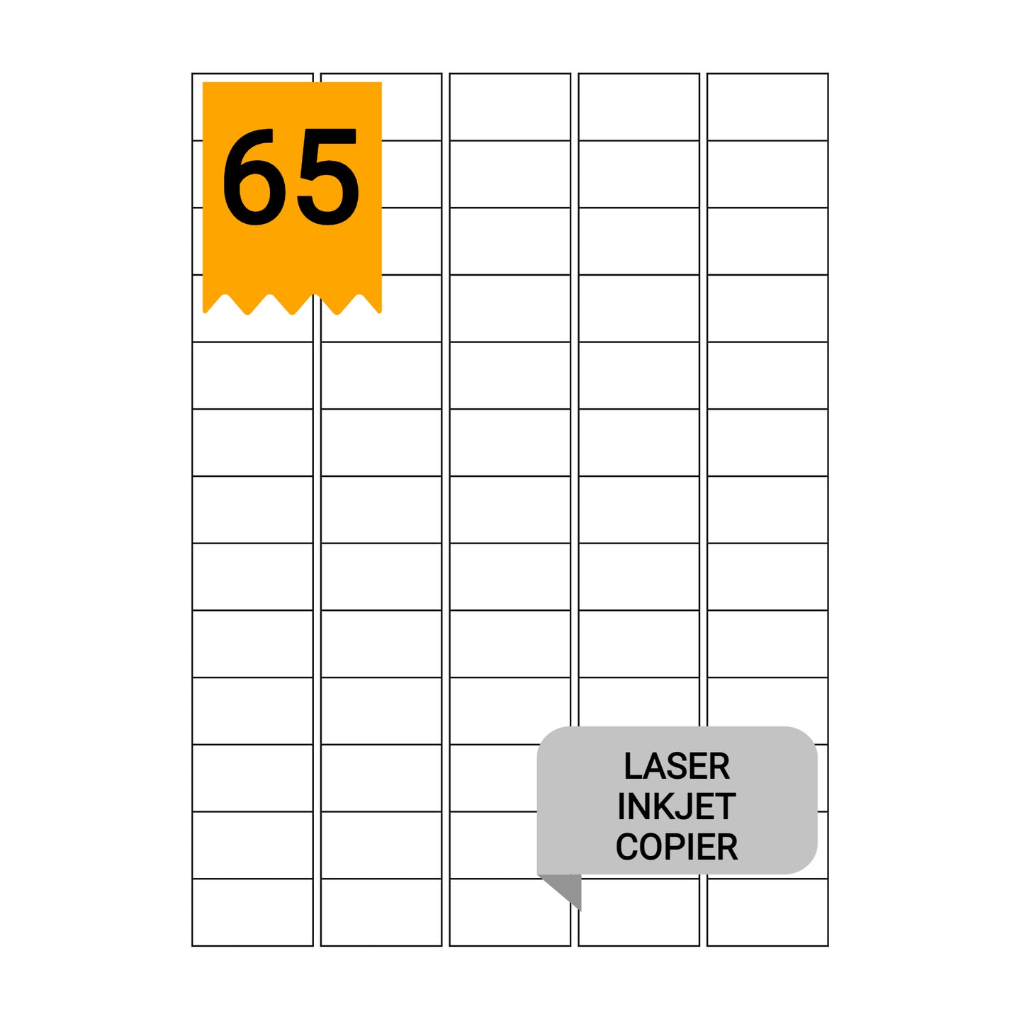 A4 Sheet Address Labels WHITE – 65 Labels per sheet – 38.1mm x 21.2mm