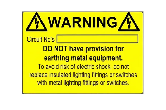 Yellow harmonised cable colour electrical wiring label 76 x 52mm with CAUTION BS 7671 mixed wiring colours warning text