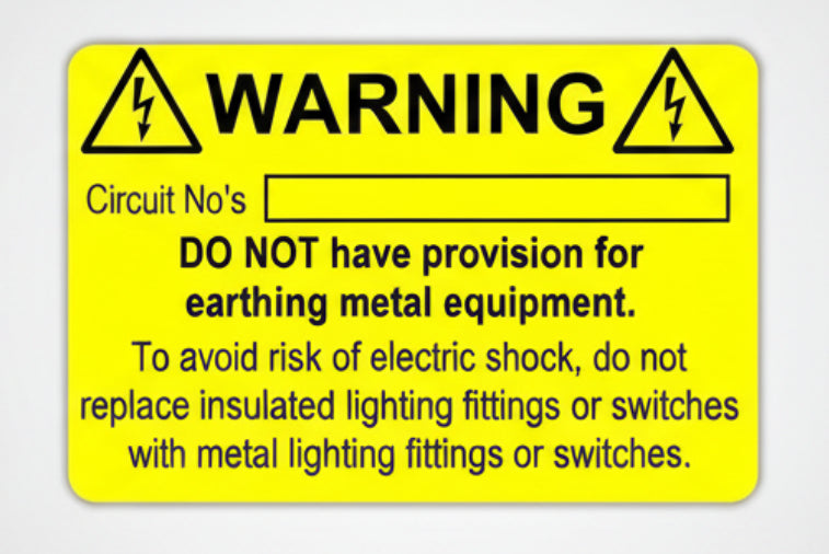Yellow harmonised cable colour electrical wiring label 76 x 52mm with CAUTION BS 7671 mixed wiring colours warning text
