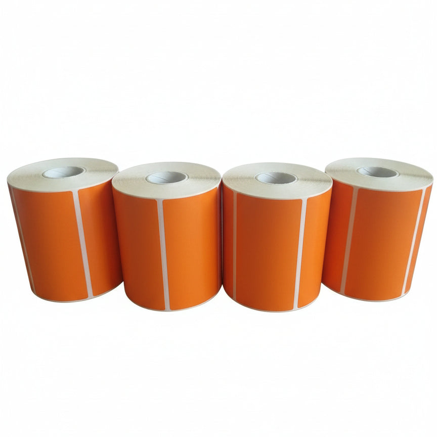 Orange 4x2 colour-coding label on roll, 