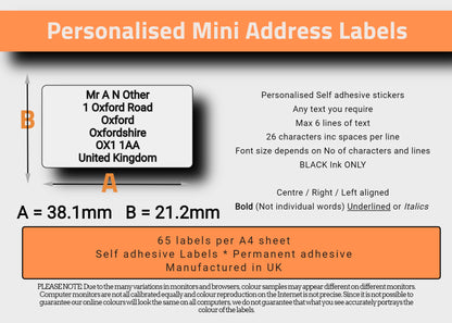 Small Personalised Labels on A4 Sheets | WHITE – 65 UP – 38.1mm x 21.2mm