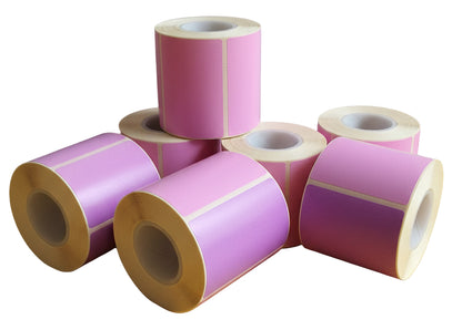 Pink 4x2 colour-coding label on roll, 