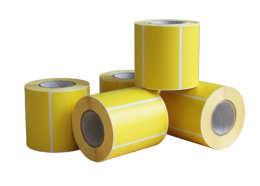 Yellow 4x2 colour-coding label on roll, 