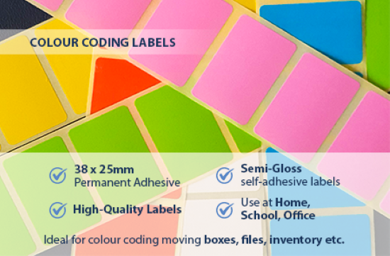 Small Self-Adhesive Colour Labels – 38x25mm Stickers for Filing, Books & Office Use