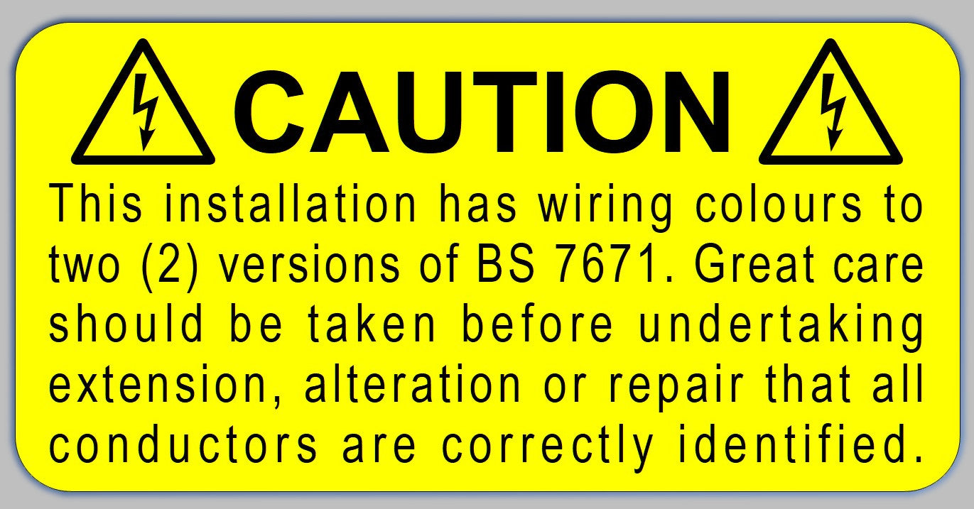 Harmonised cable colour electrical safety label 50x25mm yellow