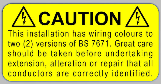 Harmonised cable colour electrical safety label 50x25mm yellow