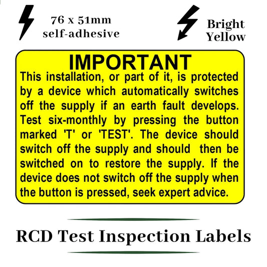 Electrical Safety RCD Test Labels - 2019 Edition - 76 x 51mm